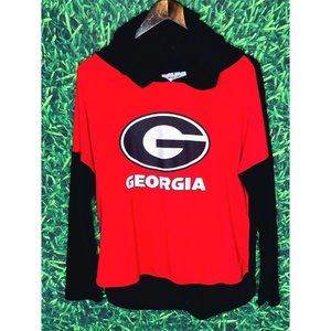 Georgia Bulldogs UGA Dawgs Long Sleeve Hoodie Shirt Women’s Large Red Black